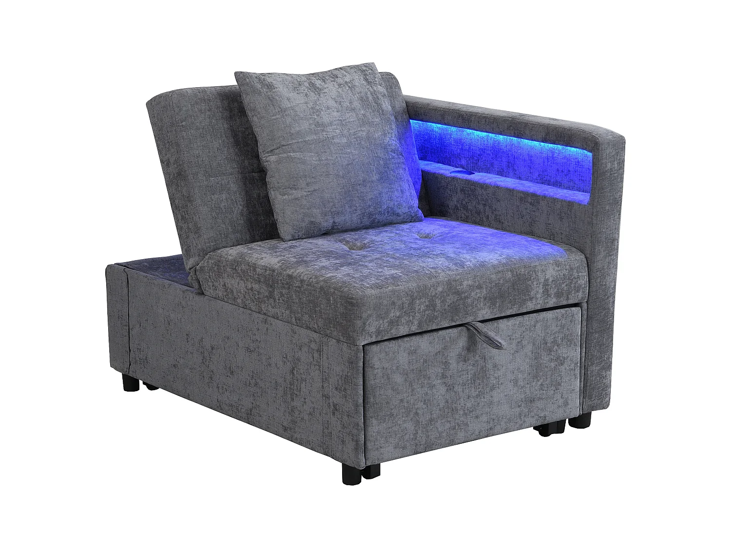 Canapé-lit multifonction - dossier réglable - accoudoirs avec bandes lumineuses LED - Port USB/Type-C - Gris Clair