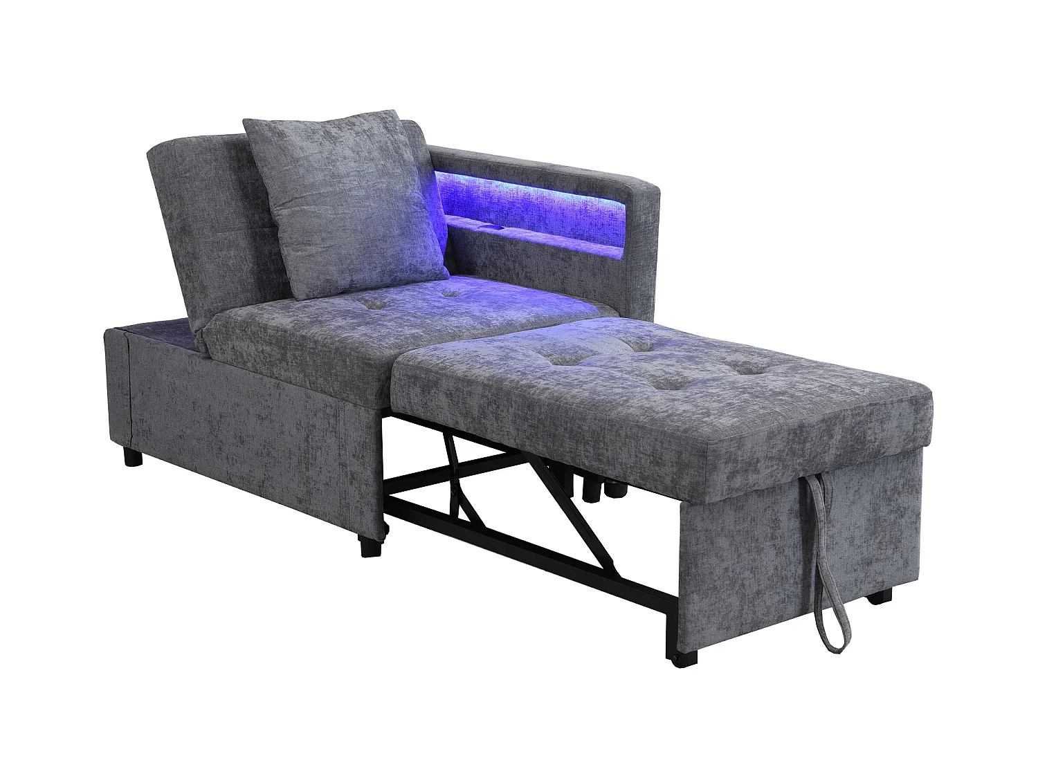 Canapé-lit multifonction - dossier réglable - accoudoirs avec bandes lumineuses LED - Port USB/Type-C - Gris Clair