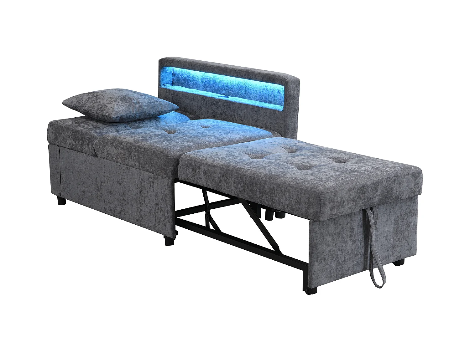 Canapé-lit multifonction - dossier réglable - accoudoirs avec bandes lumineuses LED - Port USB/Type-C - Gris Clair