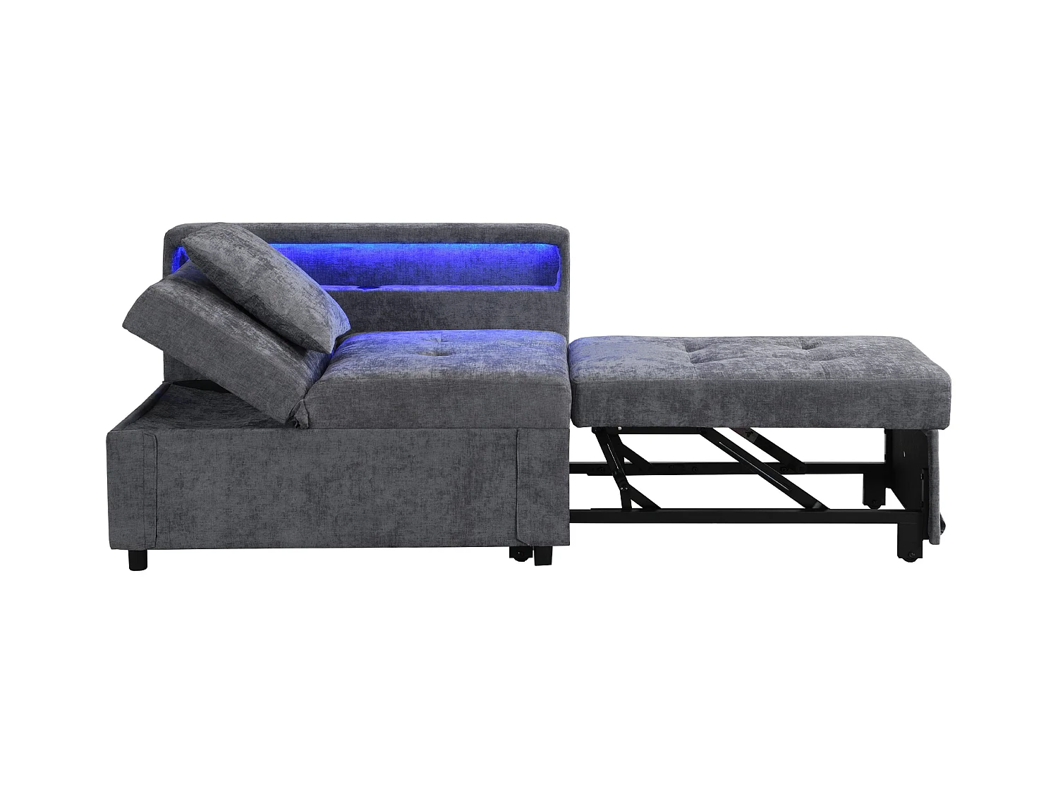 Canapé-lit multifonction - dossier réglable - accoudoirs avec bandes lumineuses LED - Port USB/Type-C - Gris Clair