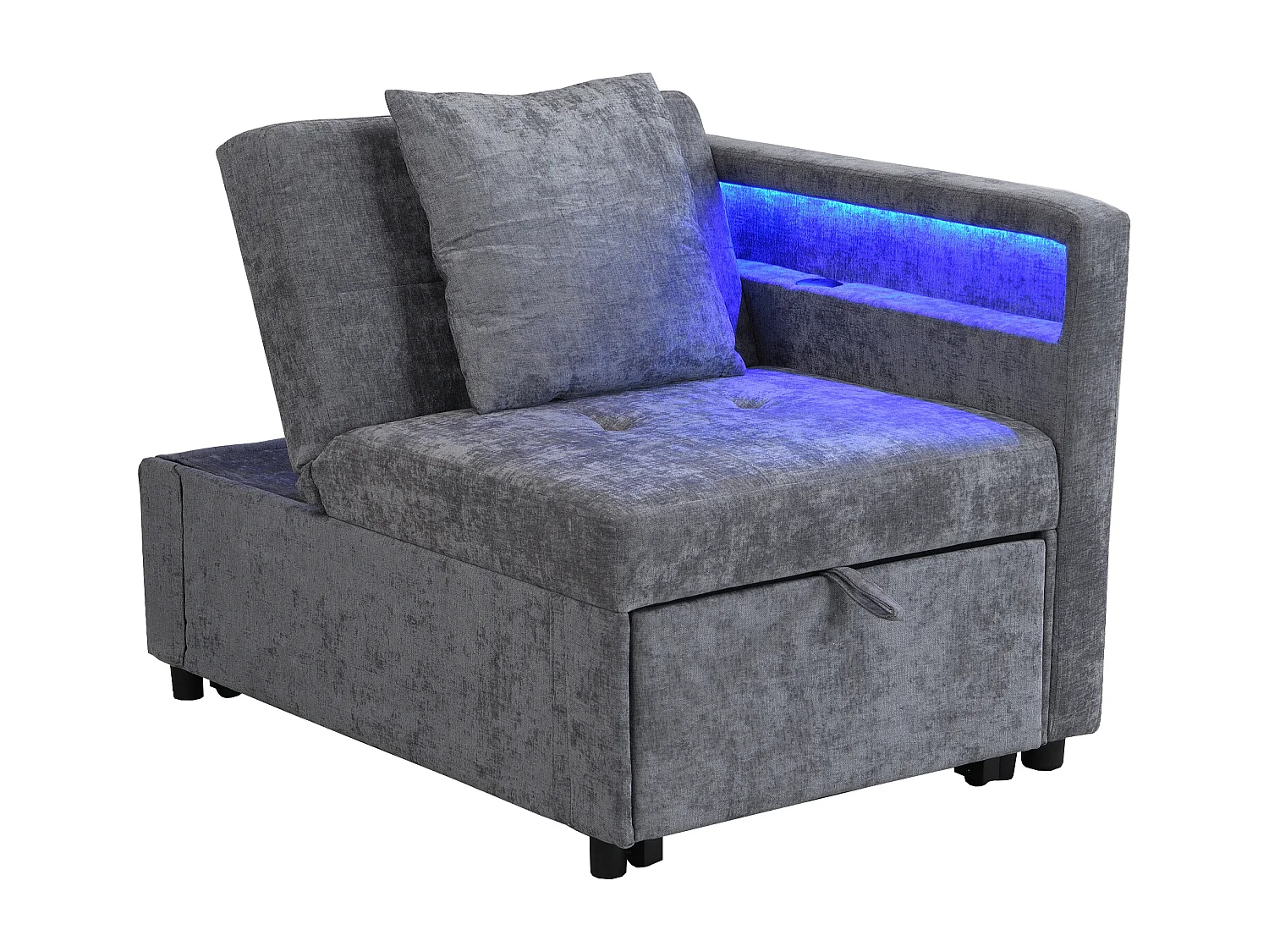 Canapé-lit multifonction - dossier réglable - accoudoirs avec bandes lumineuses LED - Port USB/Type-C - Gris Clair