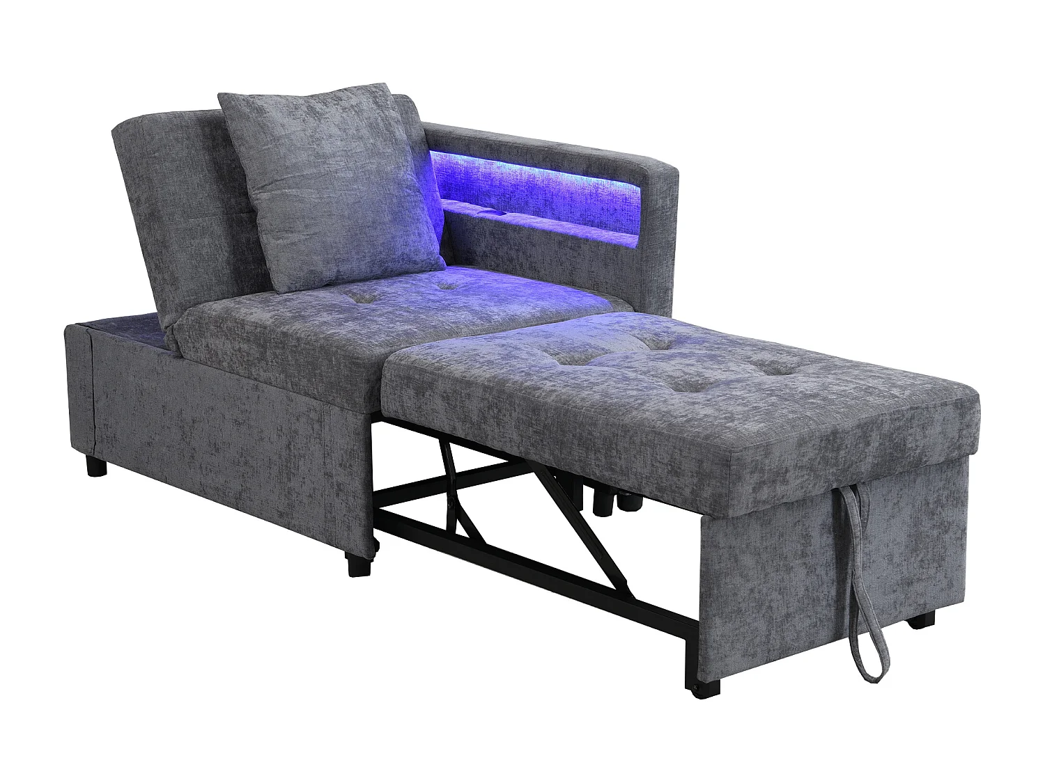 Canapé-lit multifonction - dossier réglable - accoudoirs avec bandes lumineuses LED - Port USB/Type-C - Gris Clair