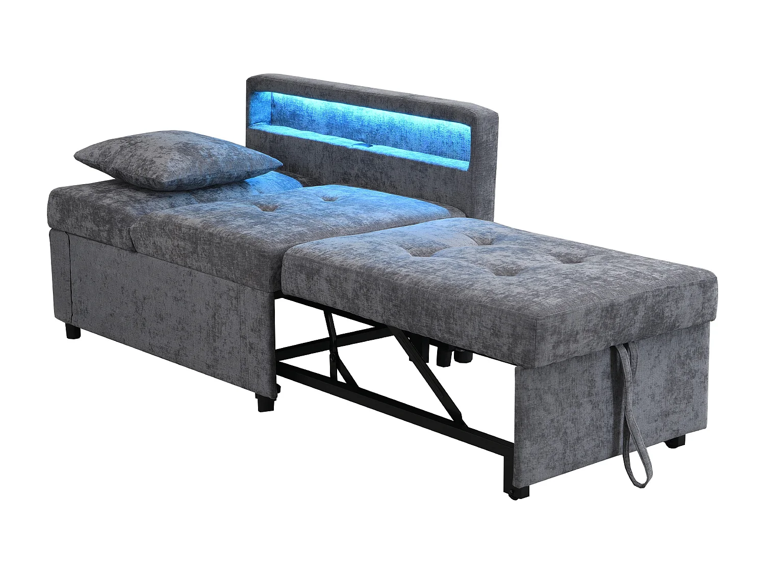 Canapé-lit multifonction - dossier réglable - accoudoirs avec bandes lumineuses LED - Port USB/Type-C - Gris Clair