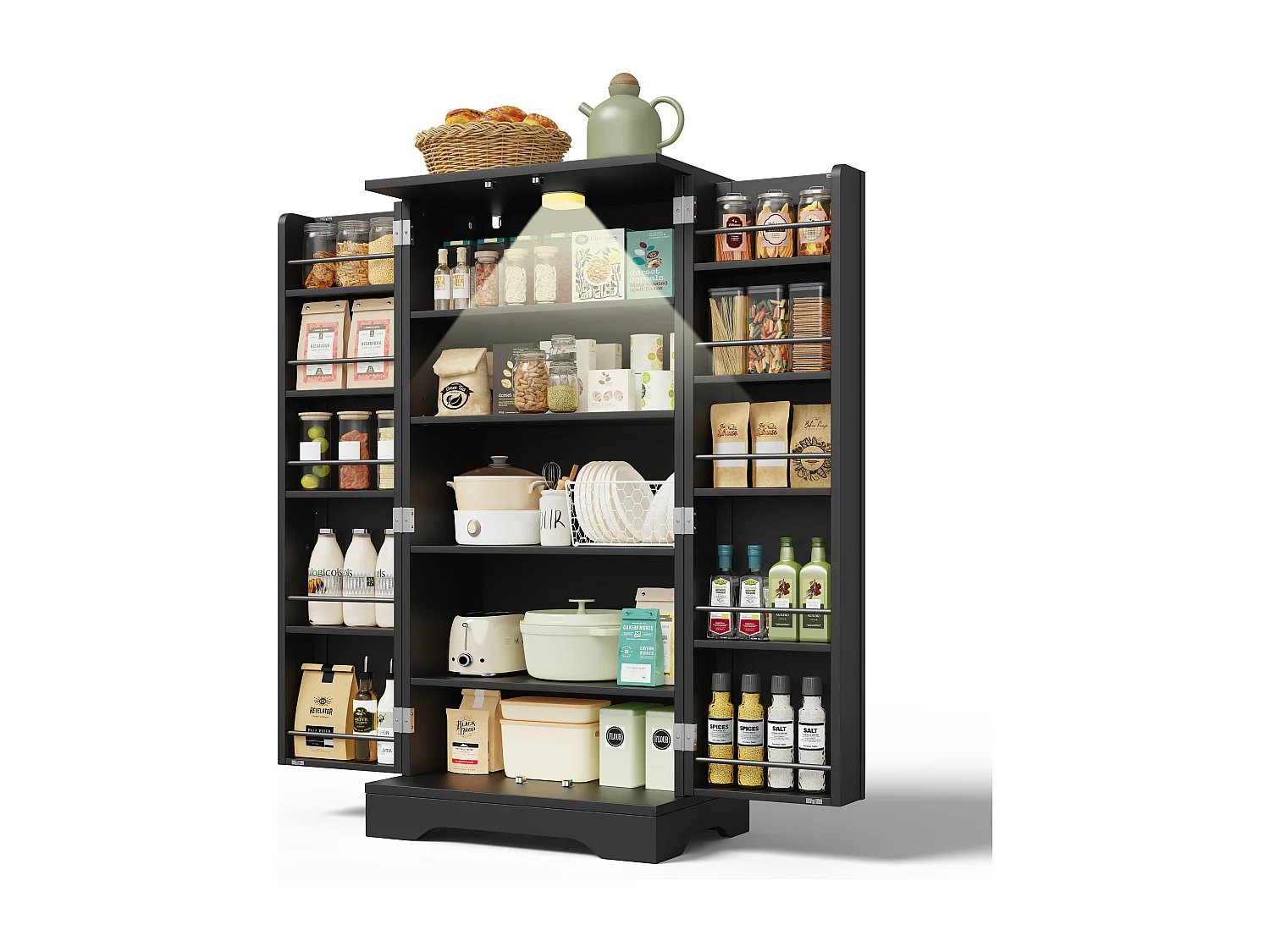 Credenza da cucina 60x40x120 cm - con sensore di luce LED - con 2 ante - con ripiani - design moderno - Nero