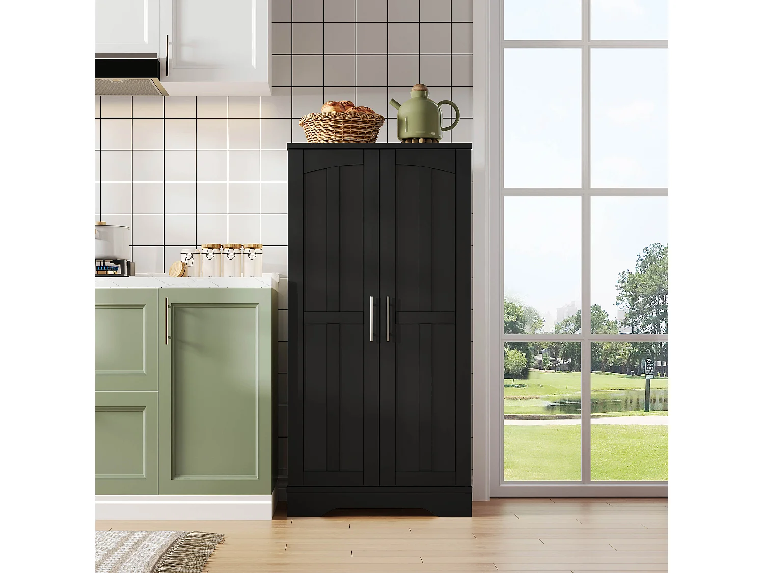 Credenza da cucina 60x40x120 cm - con sensore di luce LED - con 2 ante - con ripiani - design moderno - Nero