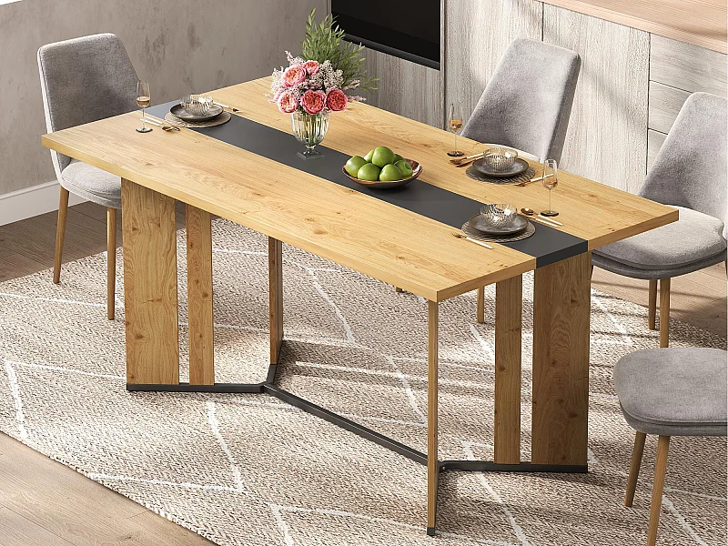 table à manger 150x80x76cm - grain de bois - peut accueillir 6 à 8 personnes - MDF - Naturel