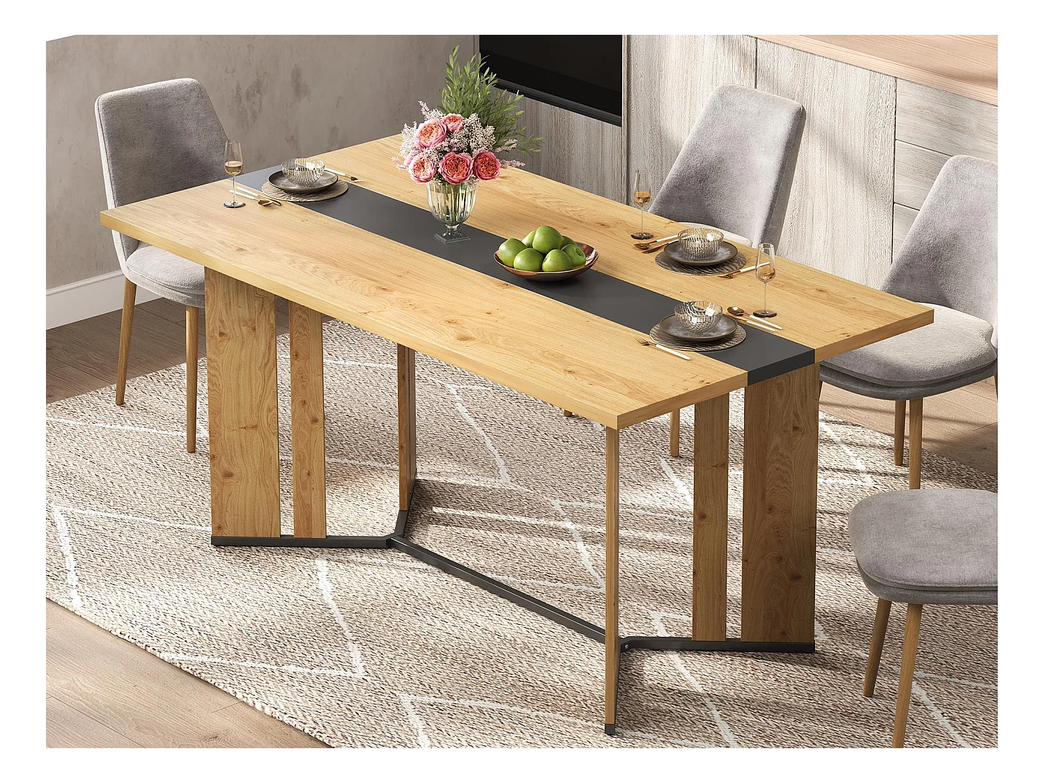 table à manger 150x80x76cm - grain de bois - peut accueillir 6 à 8 personnes - MDF - Naturel