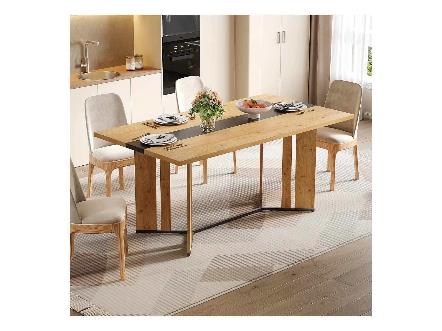 table à manger 150x80x76cm - grain de bois - peut accueillir 6 à 8 personnes - MDF - Naturel