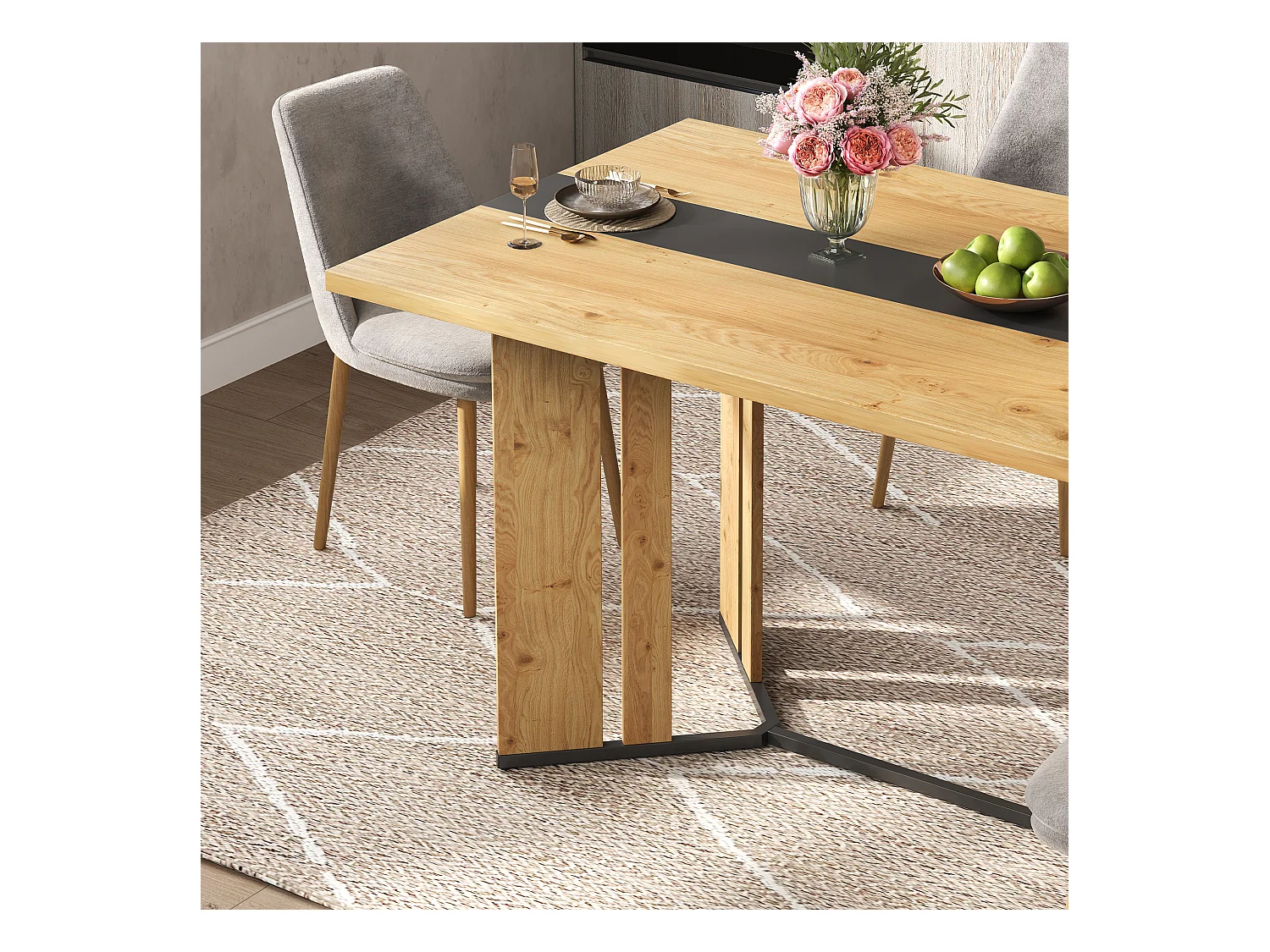 table à manger 150x80x76cm - grain de bois - peut accueillir 6 à 8 personnes - MDF - Naturel