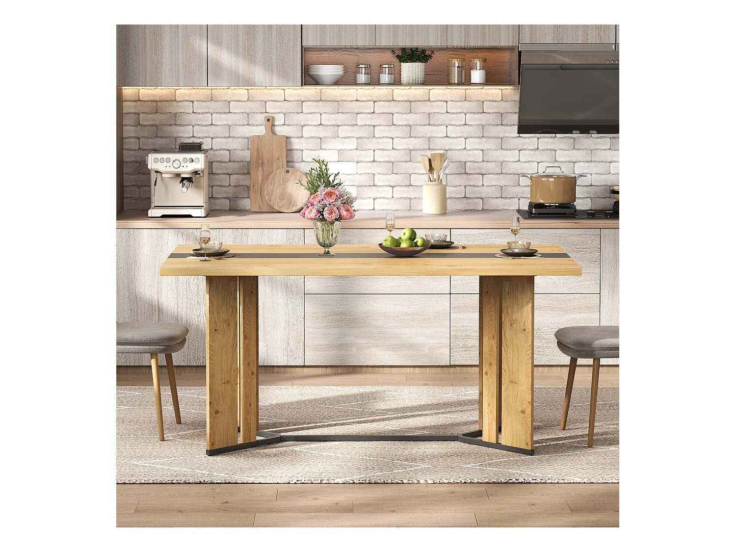 table à manger 150x80x76cm - grain de bois - peut accueillir 6 à 8 personnes - MDF - Naturel