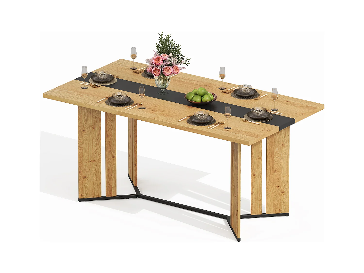 table à manger 150x80x76cm - grain de bois - peut accueillir 6 à 8 personnes - MDF - Naturel