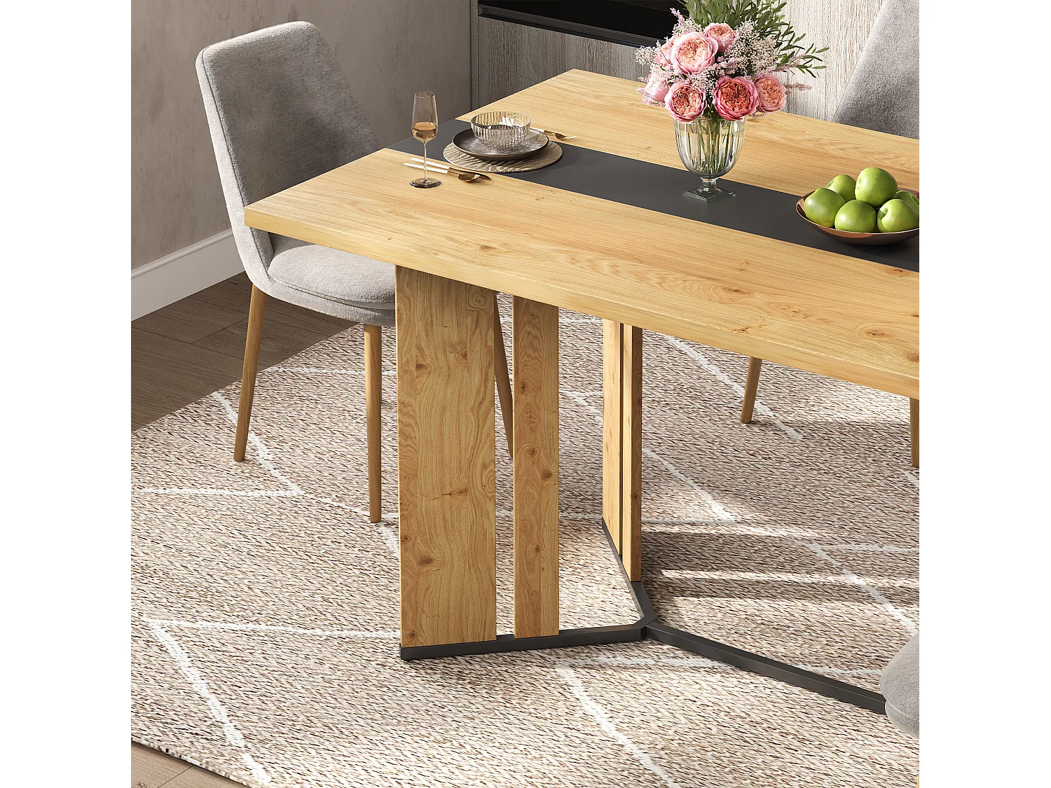 table à manger 150x80x76cm - grain de bois - peut accueillir 6 à 8 personnes - MDF - Naturel