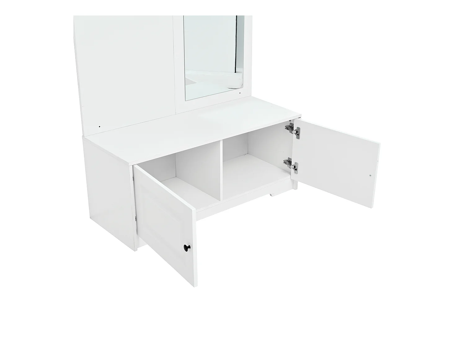 Ensemble vestiaire d'entrée 100x40x180cm - avec miroir et 5 patères - 2 portes - avec meuble à chaussures et étagères - Blanc