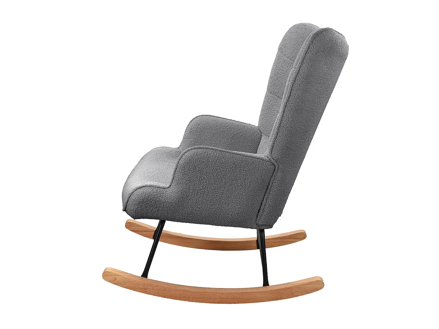 Fauteuil à bascule, rocking chair en velours, Scandinave, pied en bois massif, gris