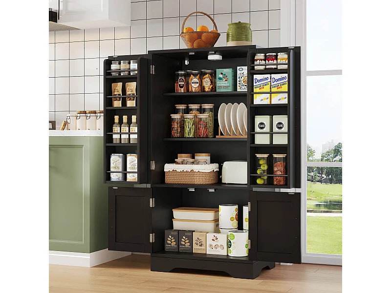 Bufet kuchenny 60x40x120 cm - z czujnikiem światła LED - z 4 drzwiami - z półkami - Czarny