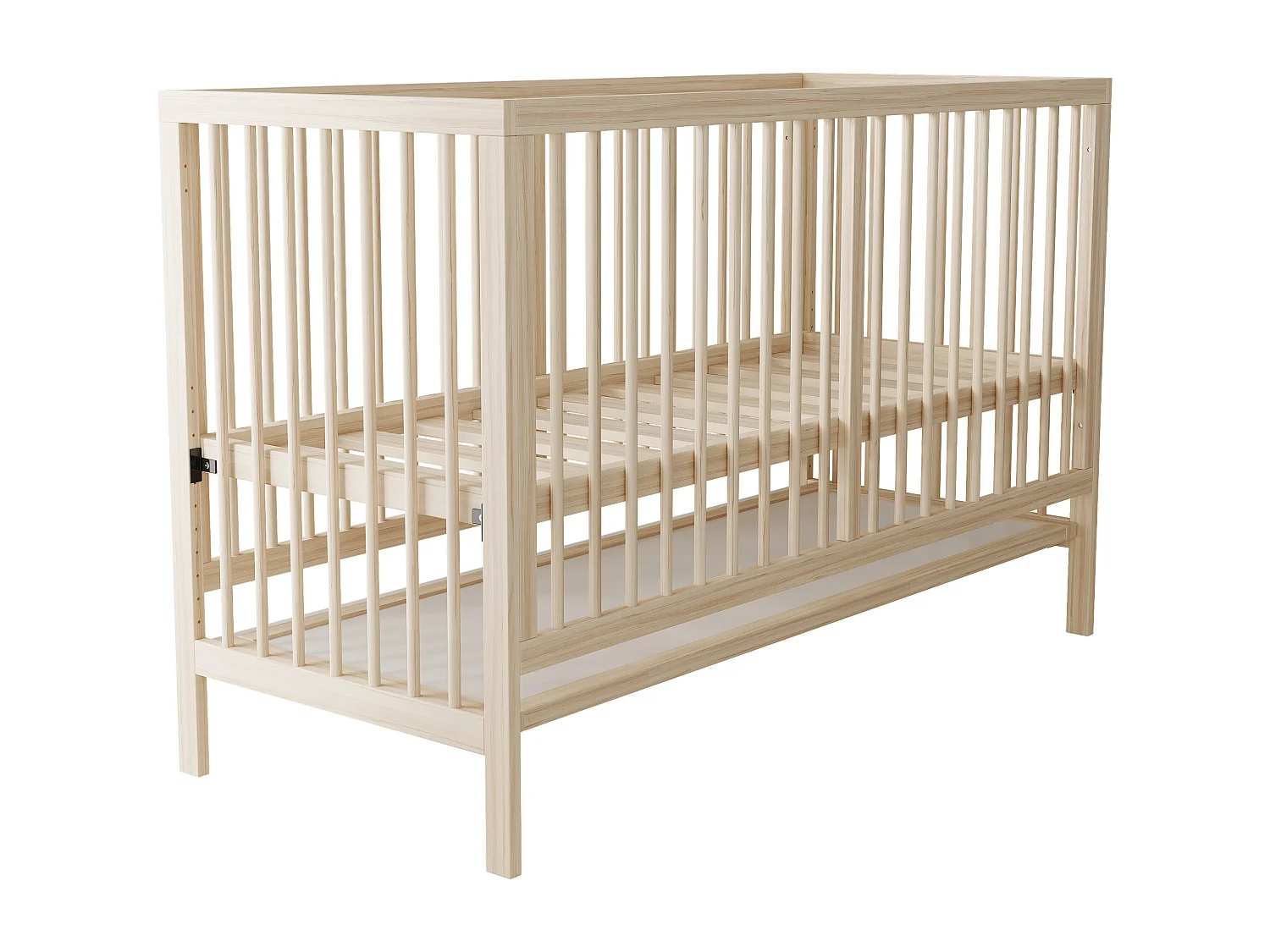 Lit bébé en bois 120x60x90 cm - Hauteur réglable - Fonction convertible - bois de pin - Naturel (sans matelas)