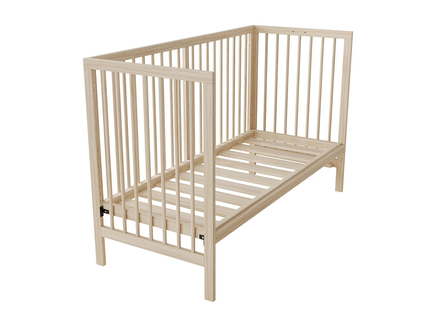 Lit bébé en bois 140x60x90 cm - Hauteur réglable - Fonction convertible - Naturel (sans matelas)