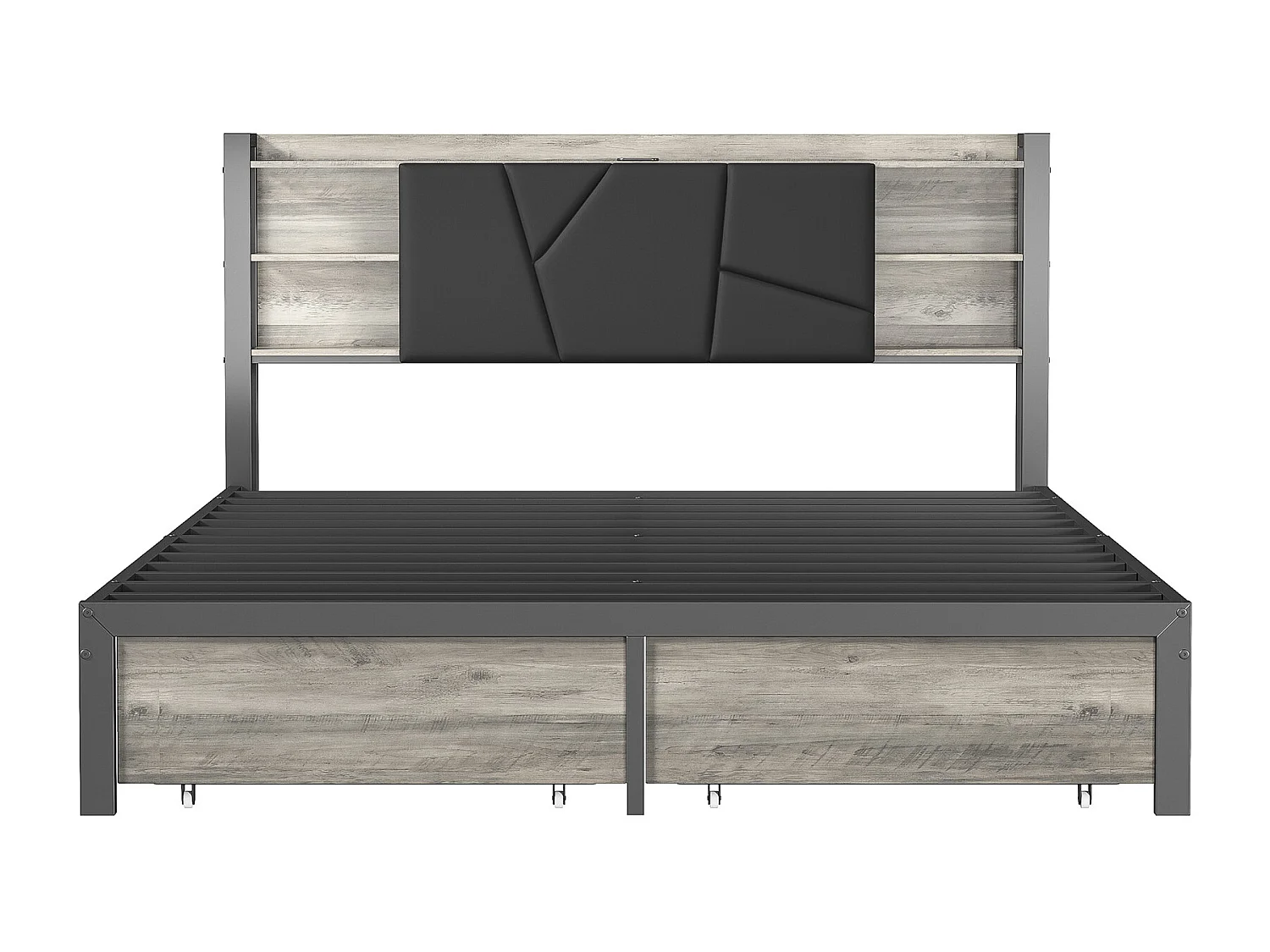 Lit double 140x200 avec tiroirs rembourré -  lit 140x200 cm avec LED et USB -  lit adulte 140x200 cm avec sommier à lattes- capitonné en tissu PU - noir