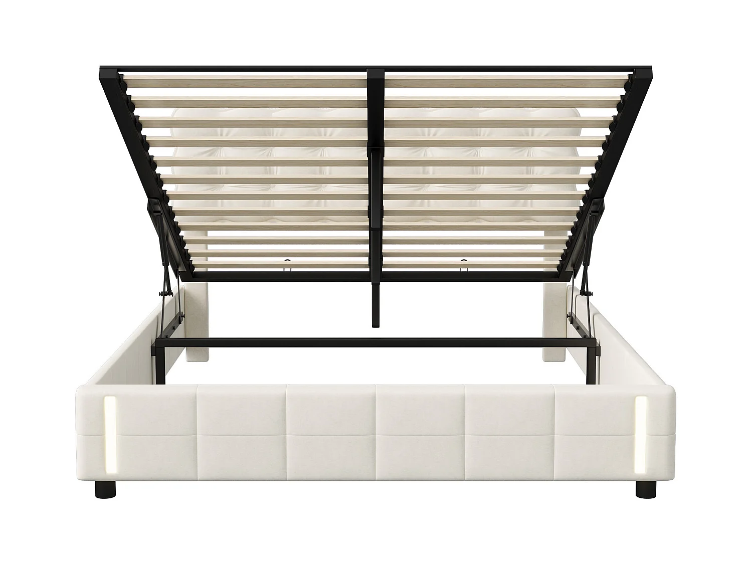 Lit coffre 140x200 cm avec sommier à lattes - lit adulte 140x200 cm - cadre de lit 140x200 cm - Led - tissu en velours - beige