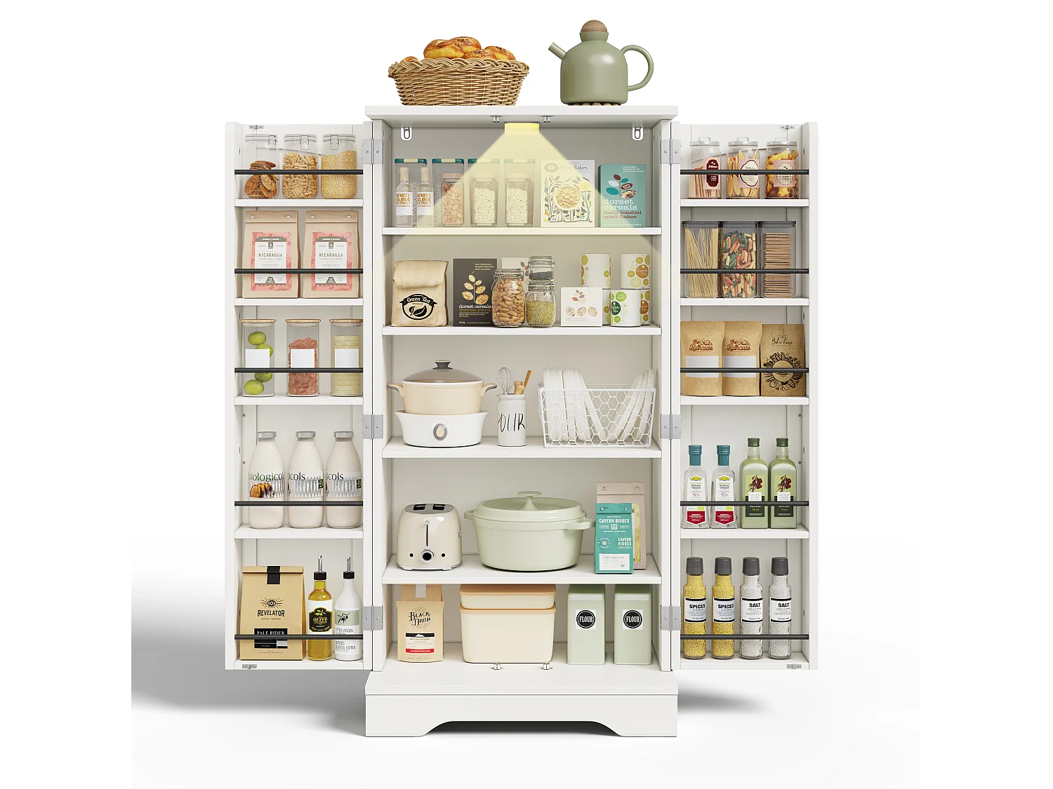 Credenza da cucina 60x40x120 cm - con sensore di luce LED - con 2 ante - con ripiani - design moderno - Bianco