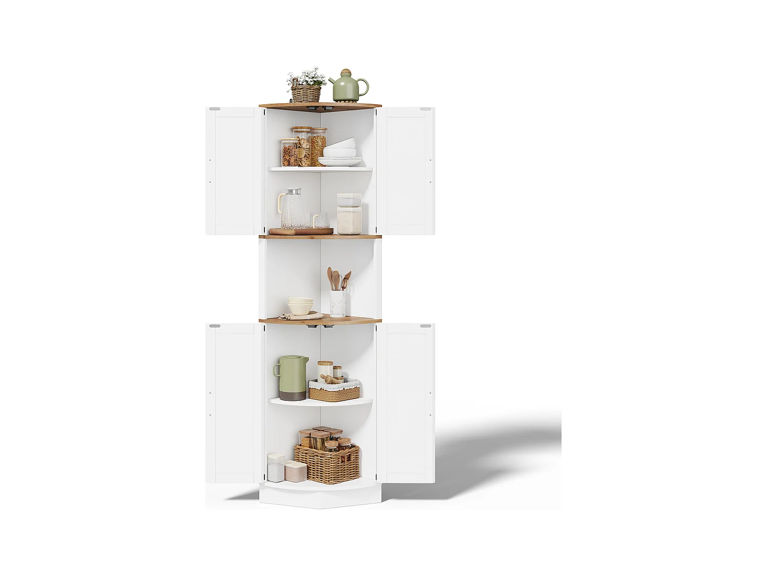 Buffet de cuisine 39.5x39.5x180cm - avec 4 portes et 5 compartiments de rangement - design rétro - Blanc