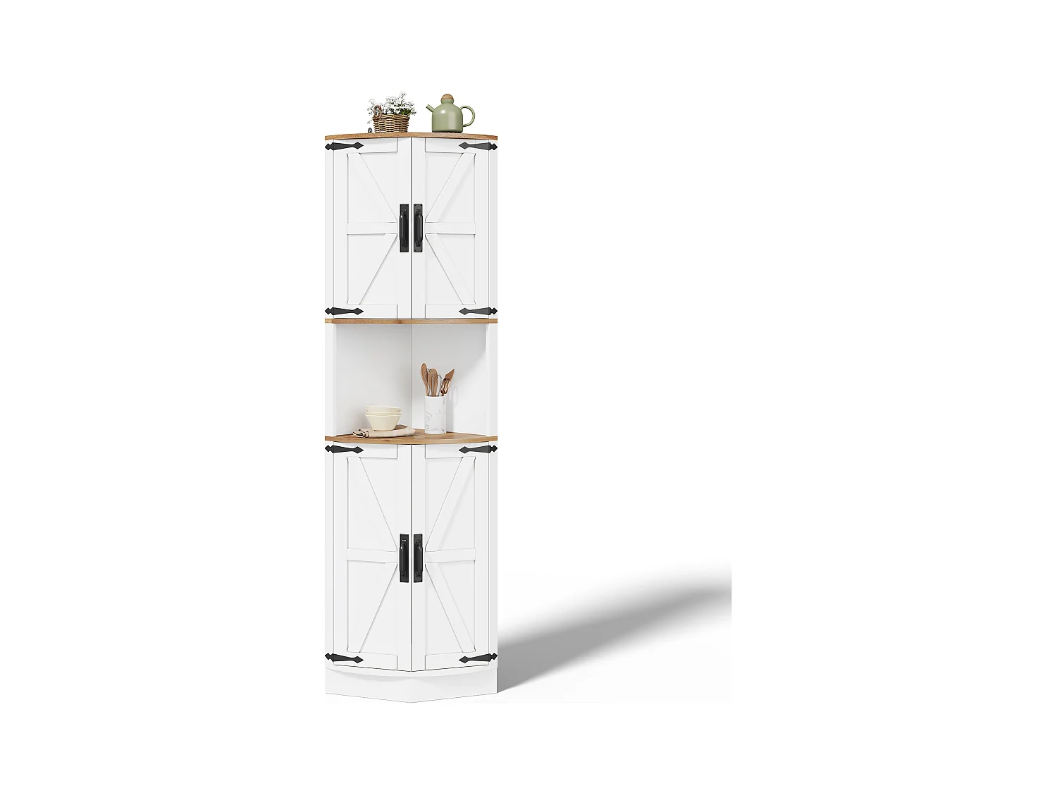 Buffet de cuisine 39.5x39.5x180cm - avec 4 portes et 5 compartiments de rangement - design rétro - Blanc