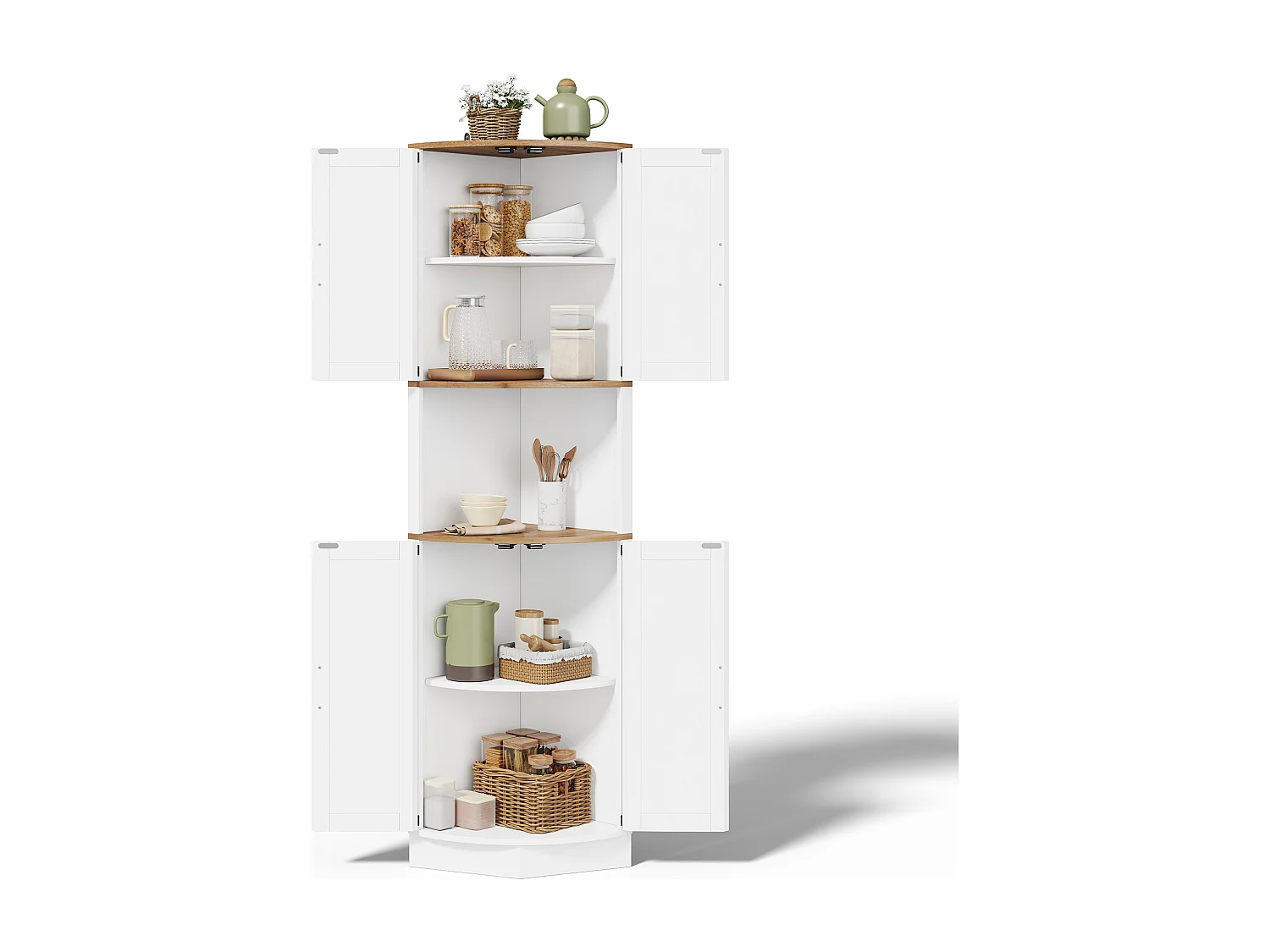 Buffet de cuisine 39.5x39.5x180cm - avec 4 portes et 5 compartiments de rangement - design rétro - Blanc