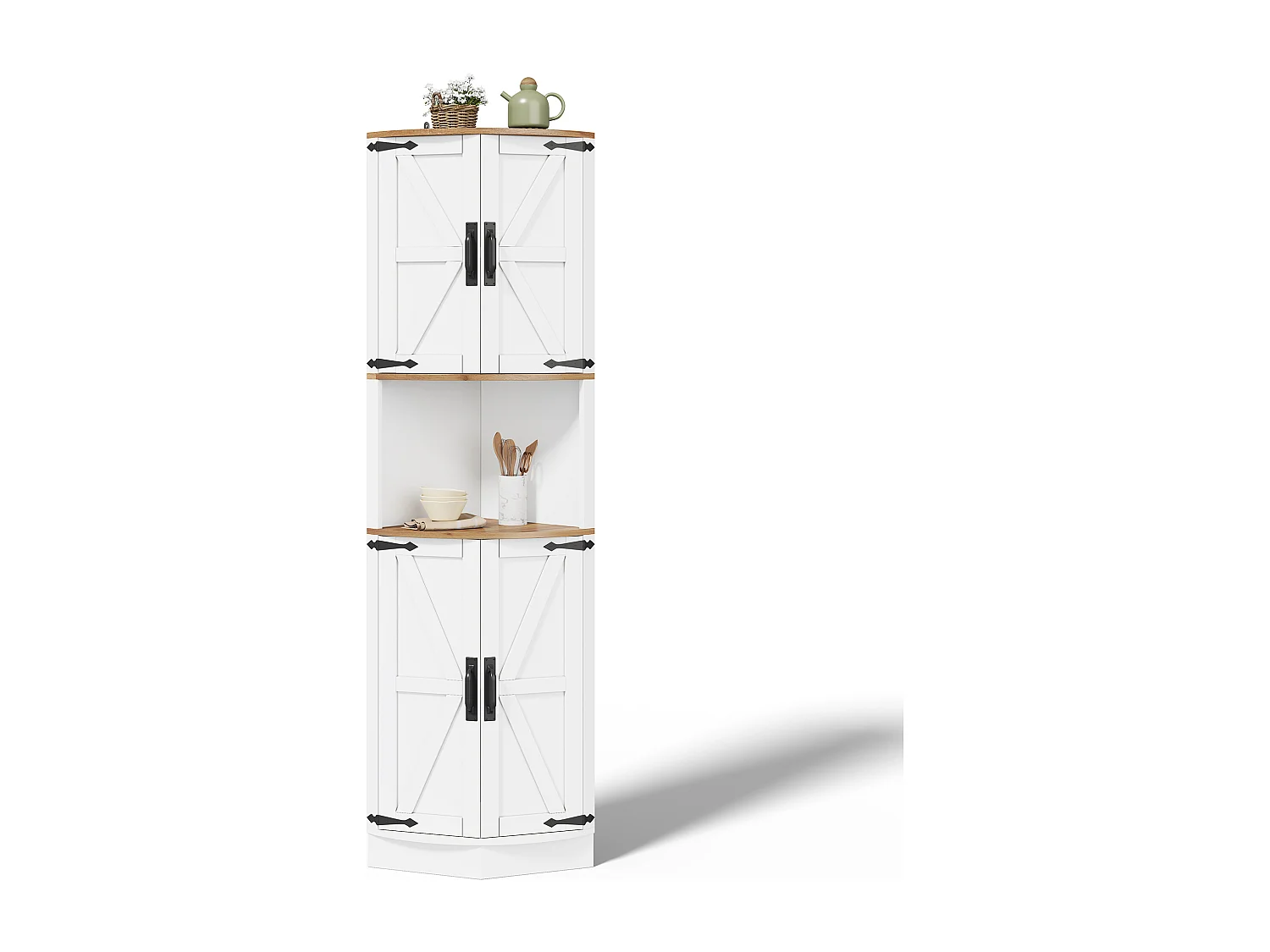 Buffet de cuisine 39.5x39.5x180cm - avec 4 portes et 5 compartiments de rangement - design rétro - Blanc
