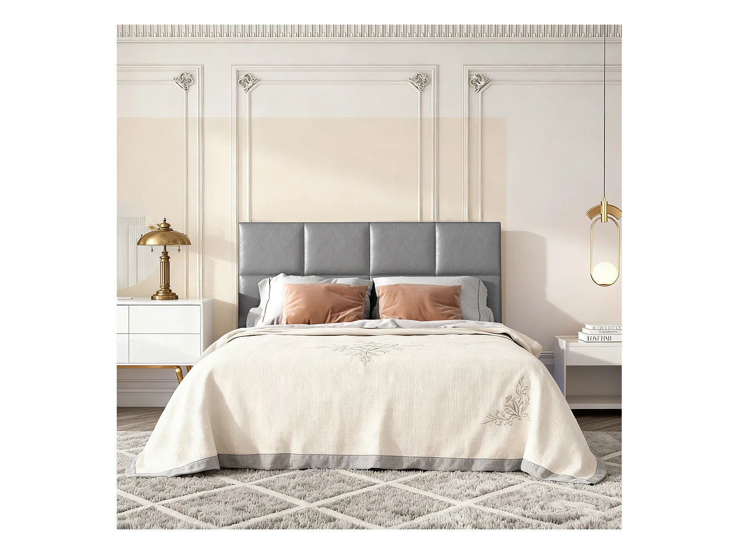 Lit coffre 140x190 avec LED, tête de lit réglable, lit 140x190 avec sommier à lattes, cadre de lit 140x190, lit capitonné en tissu PU 90x200 cm, gris