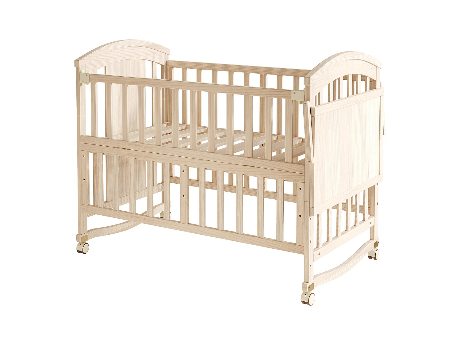 Cuna de madera 124x70x96 cm - extensible y móvil - con cambiador/estante plegable - Natural (colchón no incluido)