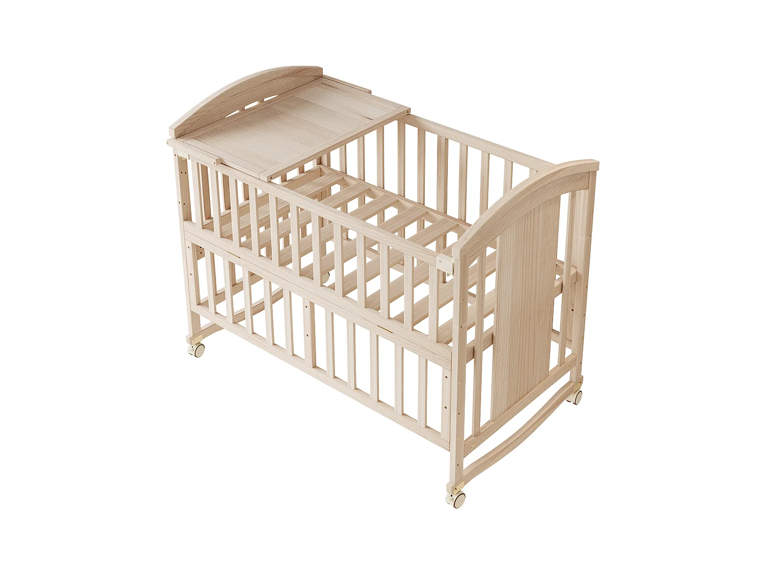 Cuna de madera 124x70x96 cm - extensible y móvil - con cambiador/estante plegable - Natural (colchón no incluido)