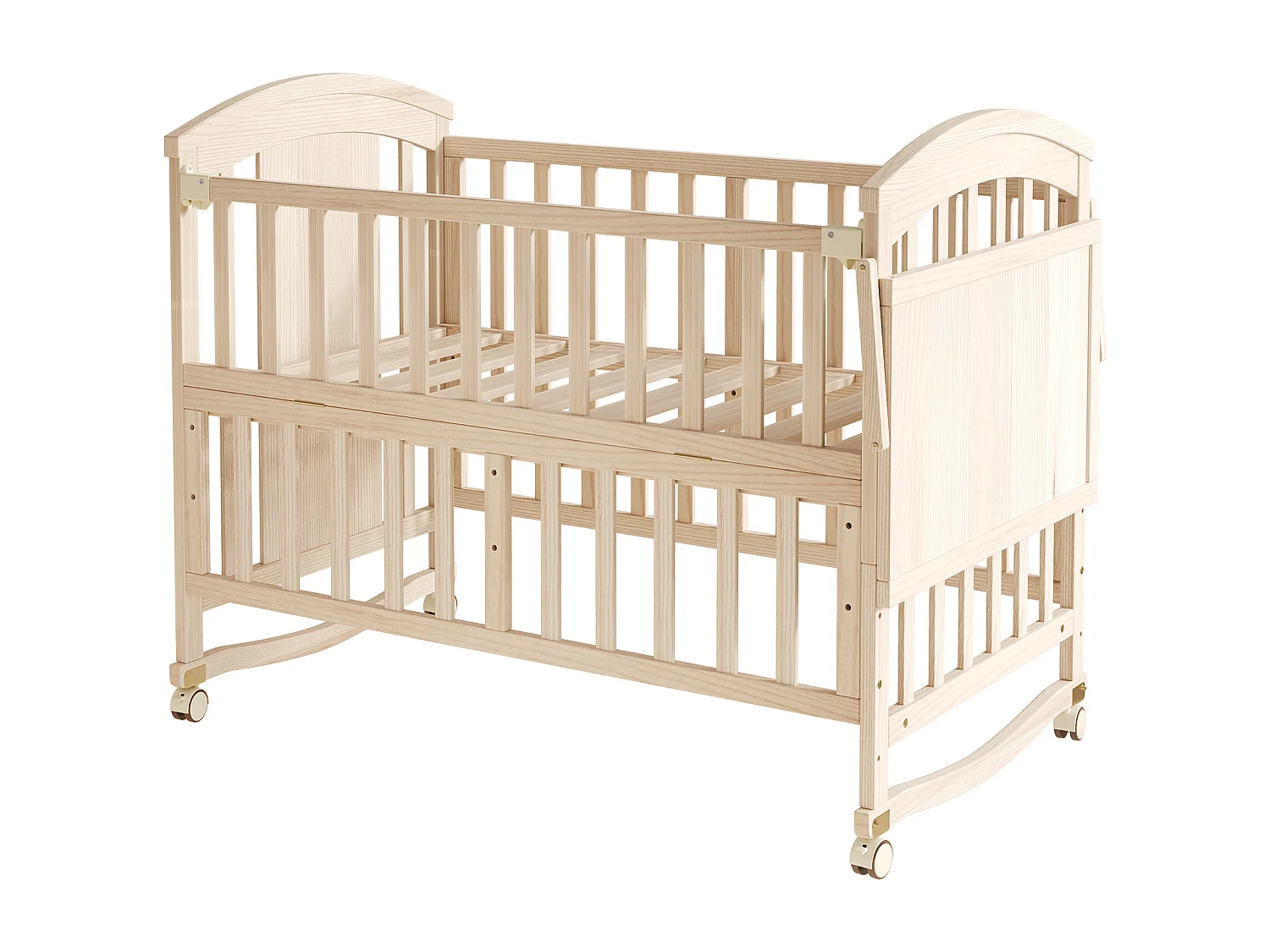 Lit bébé en bois 124x70x96 cm - extensible et mobile - avec table à langer/ étagère de rangement pliable - Naturel (matelas non inclus)