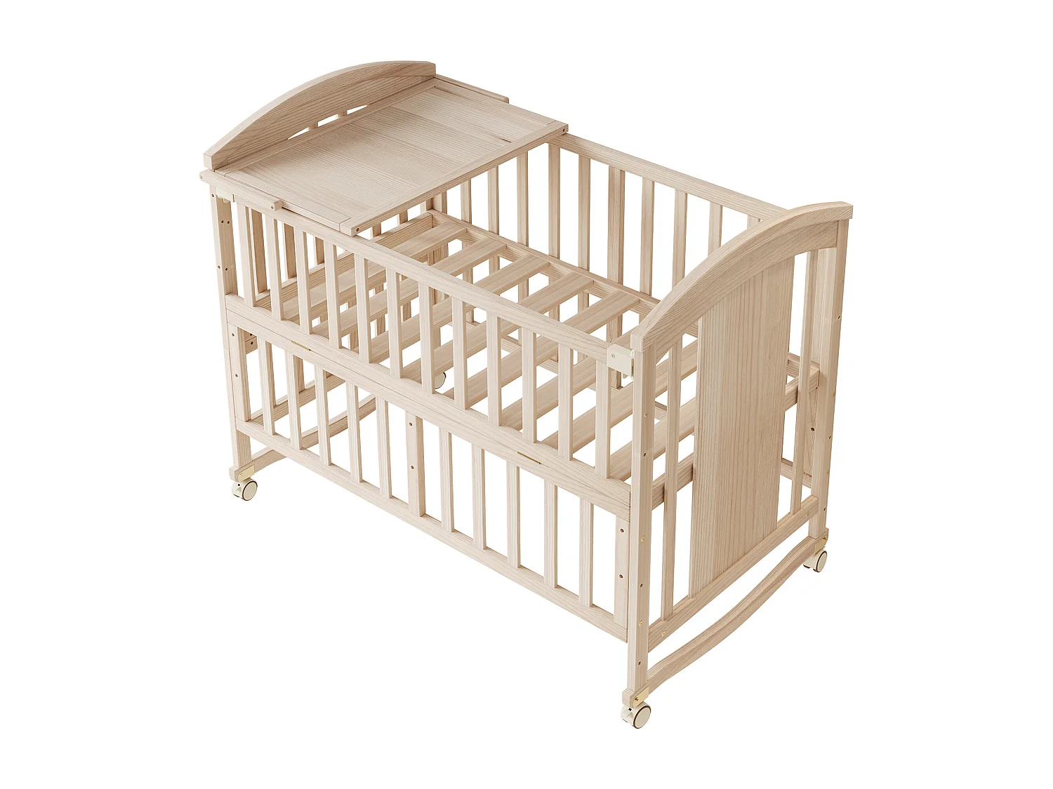 Lit bébé en bois 120x60x95 cm - extensible et mobile - avec table à langer/ étagère de rangement pliable - Naturel (matelas non inclus)