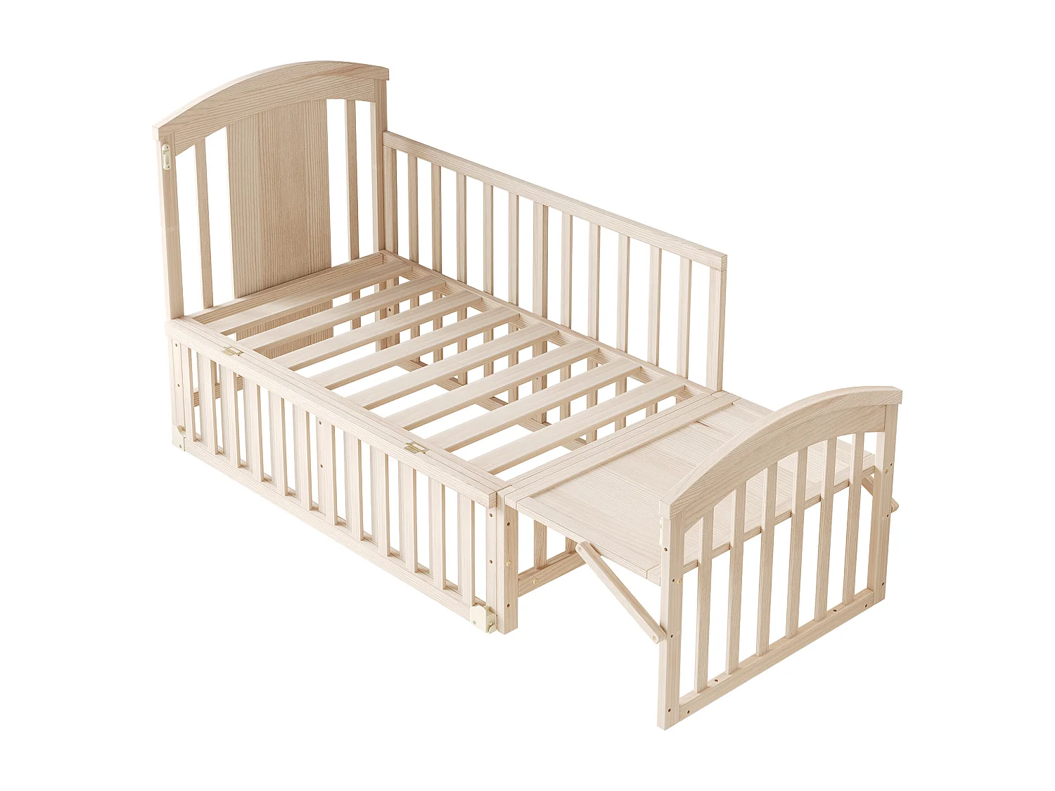 Lit bébé en bois 120x60x95 cm - extensible et mobile - avec table à langer/ étagère de rangement pliable - Naturel (matelas non inclus)