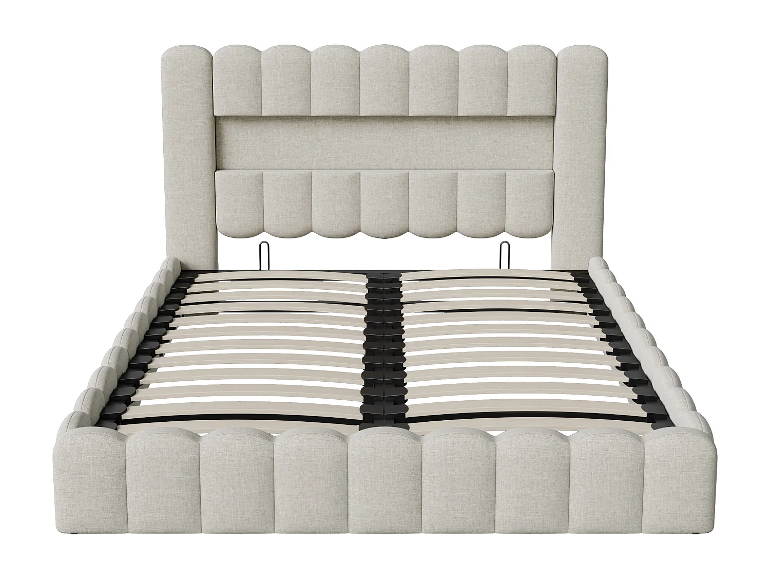 Lit coffre 140x200 cm avec sommier à lattes - cadre de lit adulte 140x200 cm avec LED et USB - tissu en lin - beige