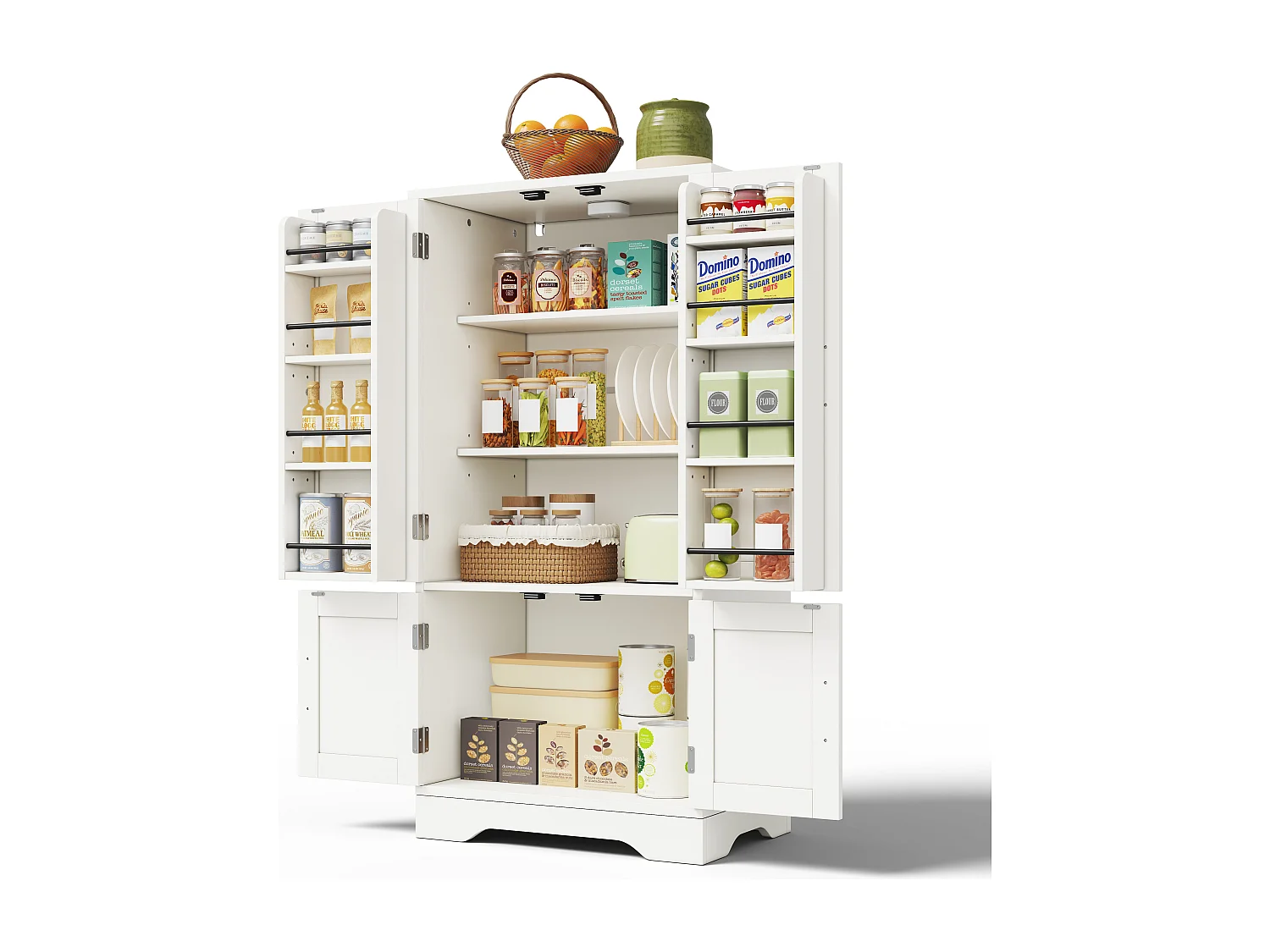 Credenza da cucina 60x40x120 cm - con sensore di luce LED - con 4 ante - con ripiani - Bianco