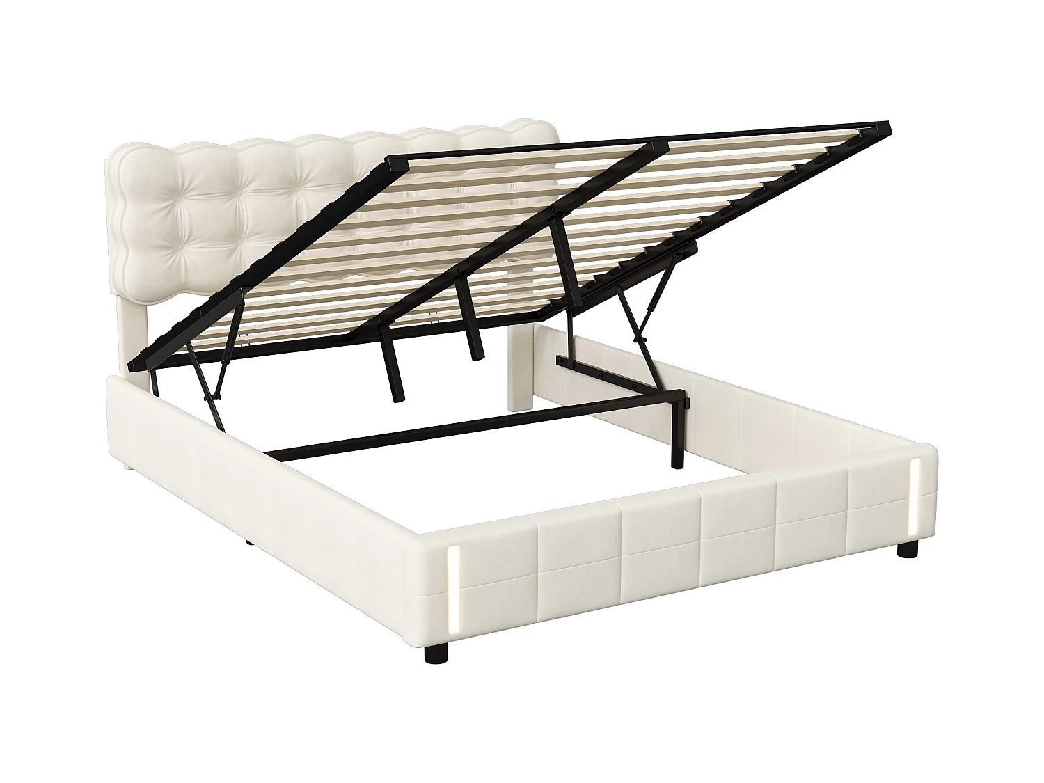 Lit coffre 140x190 cm avec sommier à lattes - lit adulte 140x190 cm - cadre de lit 140x190 cm - tissu en velours - beige