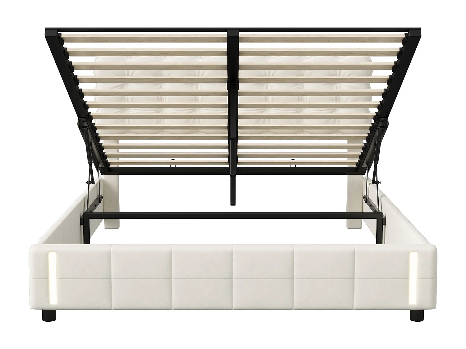 Lit coffre 140x190 cm avec sommier à lattes - lit adulte 140x190 cm - cadre de lit 140x190 cm - tissu en velours - beige