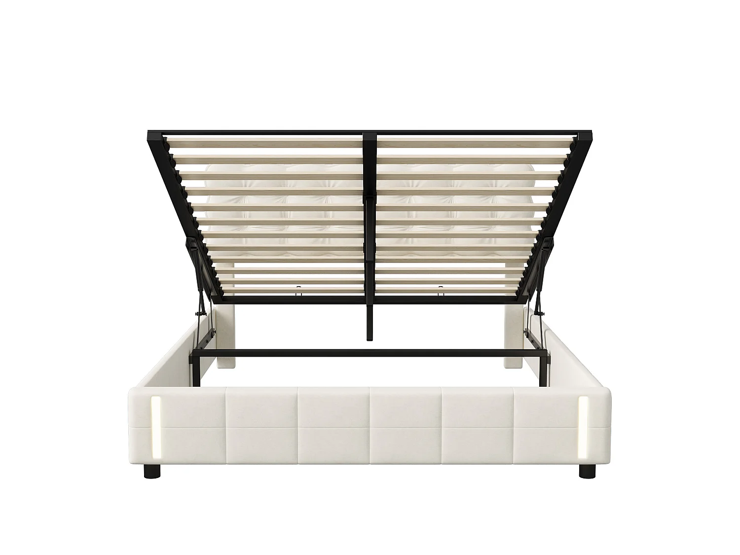 Lit coffre adulte 140x190 cm avec sommier à lattes et rangement intégré, lit double en velours beige