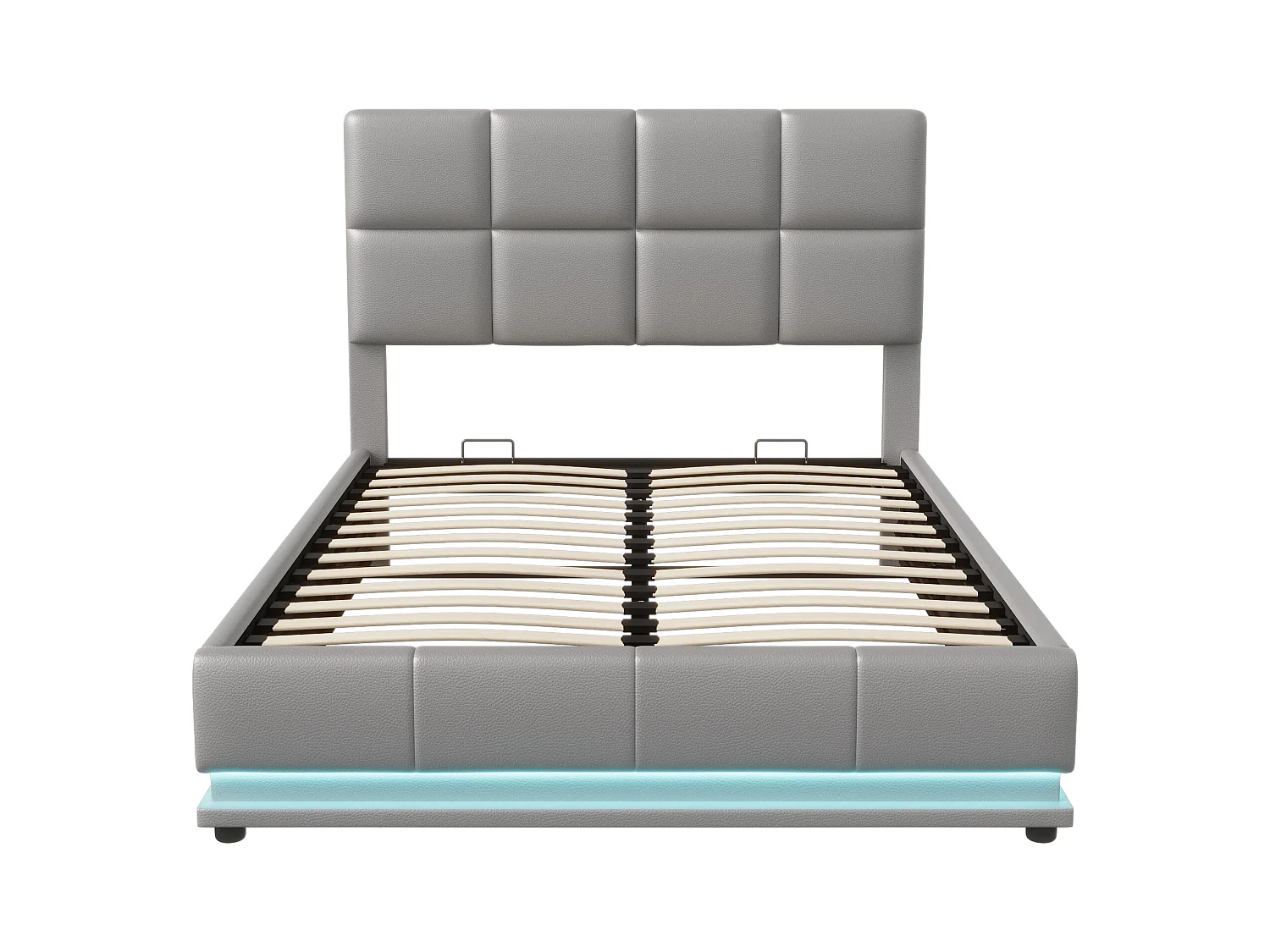 Lit adulte 140x200 cm - NEXU - LED - lit 140x200 cm avec sommier à lattes - tissu en pu - cadre de lit coffre 140x200 cm - gris