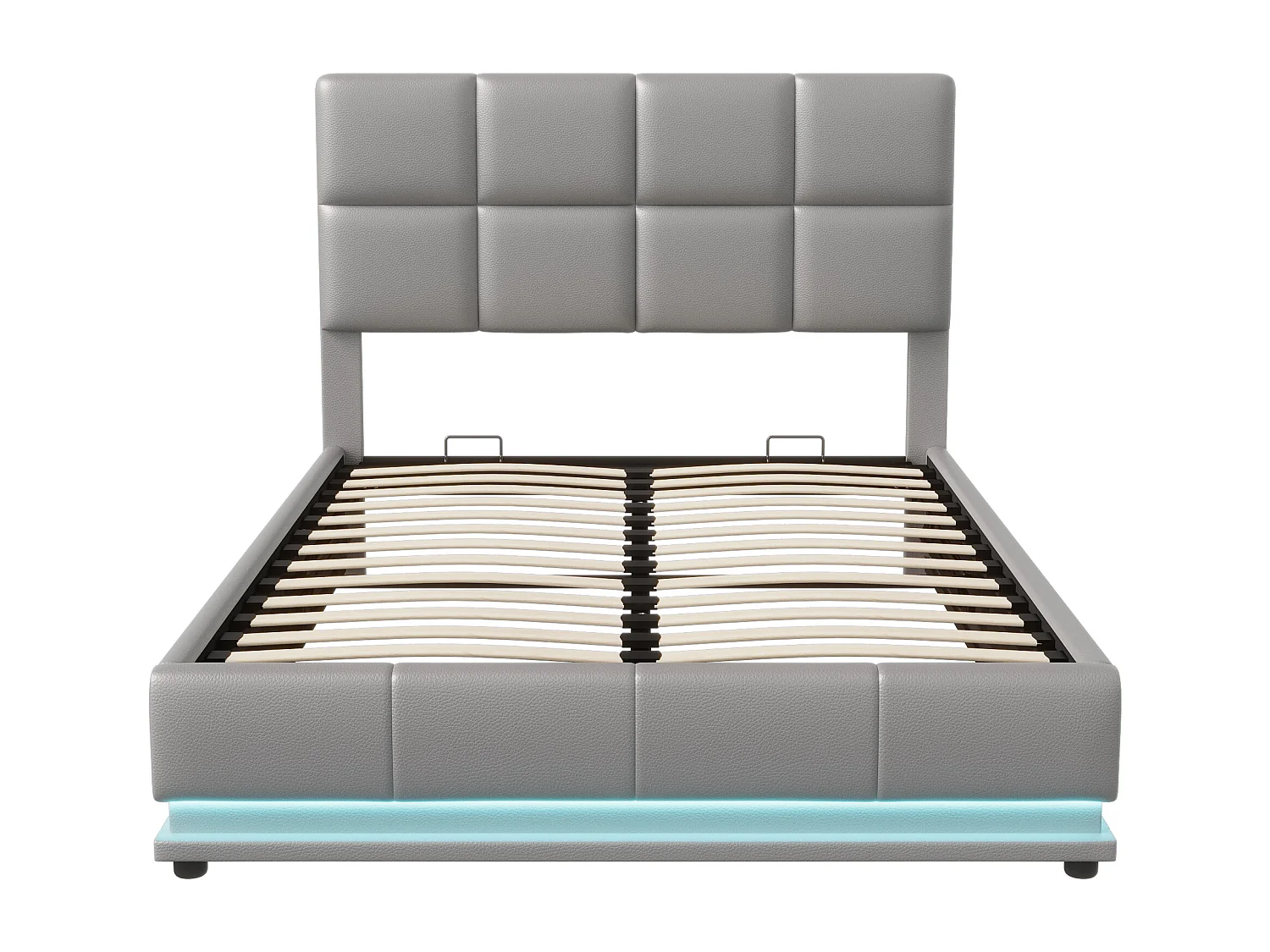 Lit adulte 140x200 cm - NEXU - LED - lit 140x200 cm avec sommier à lattes - tissu en pu - cadre de lit coffre 140x200 cm - gris