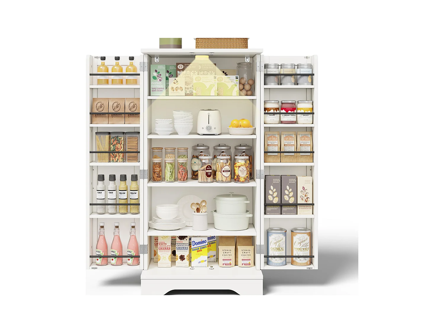 Buffet de cuisine 60x40x120cm - avec capteur de lumière LED - avec 2 portes - avec étagères - Blanc