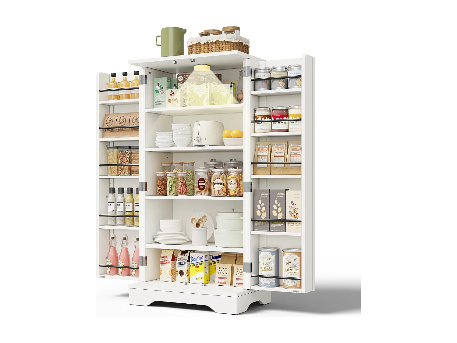 Buffet de cuisine 60x40x120cm - avec capteur de lumière LED - avec 2 portes - avec étagères - Blanc