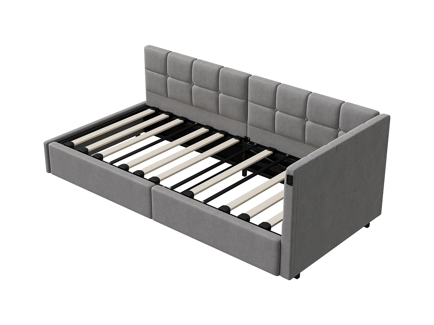 Lit coffre 90x200 cm avec sommier à lattes - lit 1 place 90x200 cm avec LDE et USB - cadre de lit 90x200 cm - canapé lit 90x200 - tissu en Velours - gris