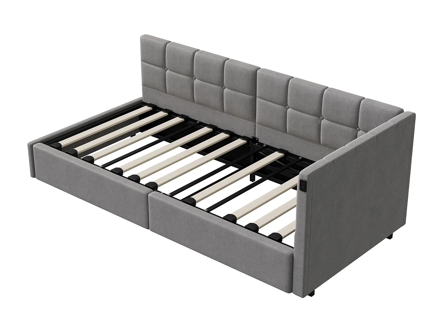 Lit coffre 90x200 cm avec sommier à lattes - avec LED et USB -Canapé-lit rembourré 90x200 cm - lit d'appoint enfant 90x200 - tissu en Velours - gris