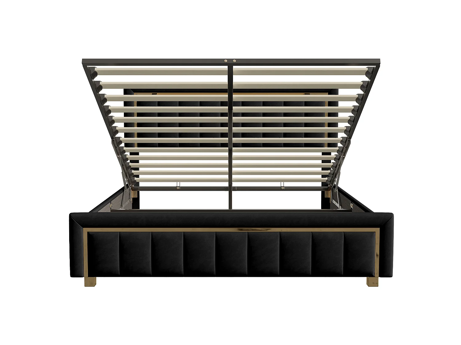 Lit coffre adulte 160x200 cm avec sommier à lattes, rangement intégré, velours noir