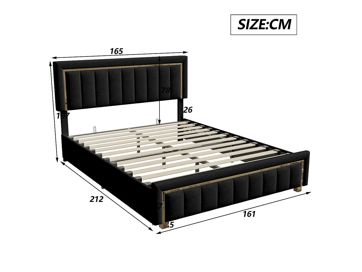 Lit coffre adulte 160x200 cm avec sommier à lattes, rangement intégré, velours noir
