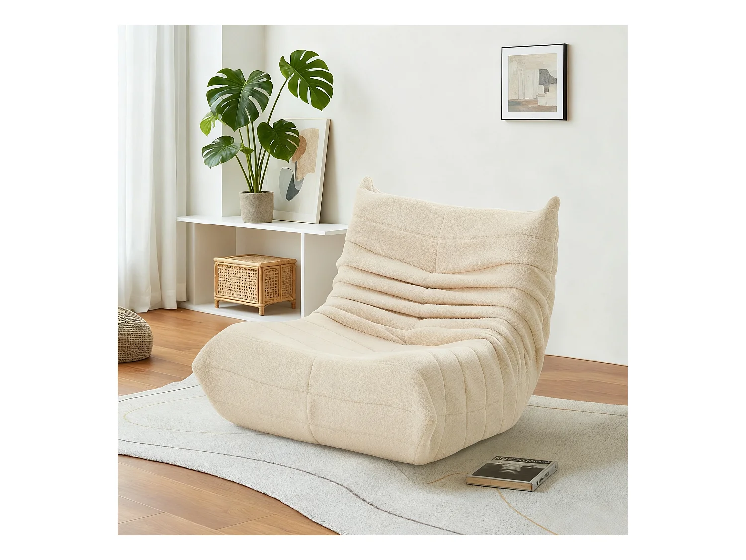 fauteuil à paresseuse, canape paresseux en velours, Scandinave, beige