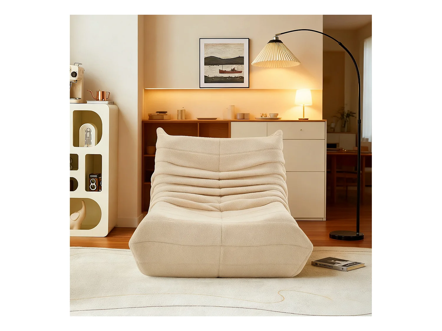 fauteuil à paresseuse, canape paresseux en velours, Scandinave, beige