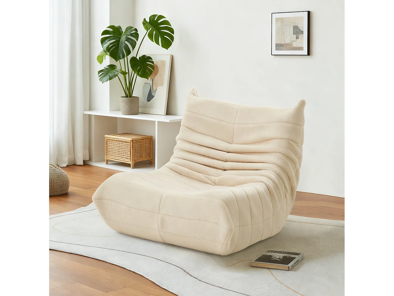 Fauteuil paresseux en velours, Scandinave, beige